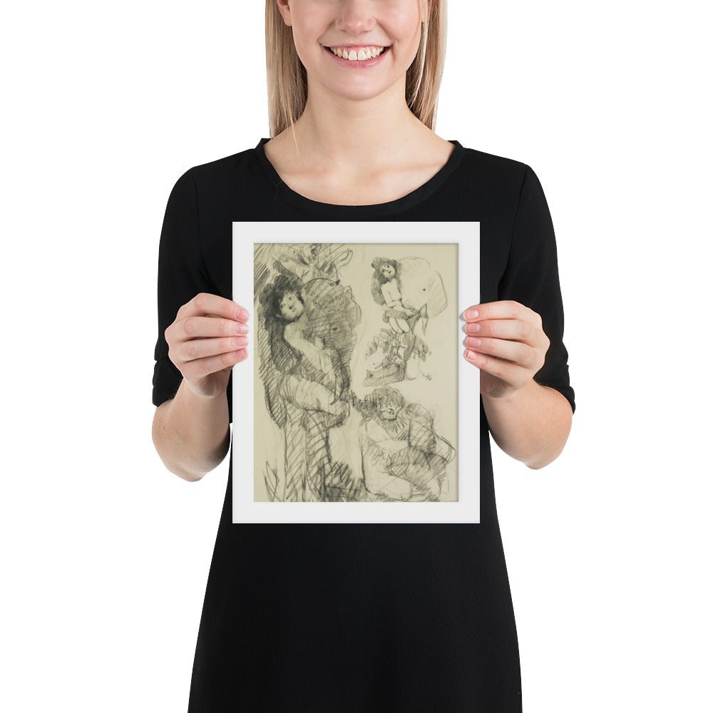 Stripper with Battleship Preliminary study for Image of the Buddha Preaching by Claes Oldenburg -Frank O'Hara, Framed poster