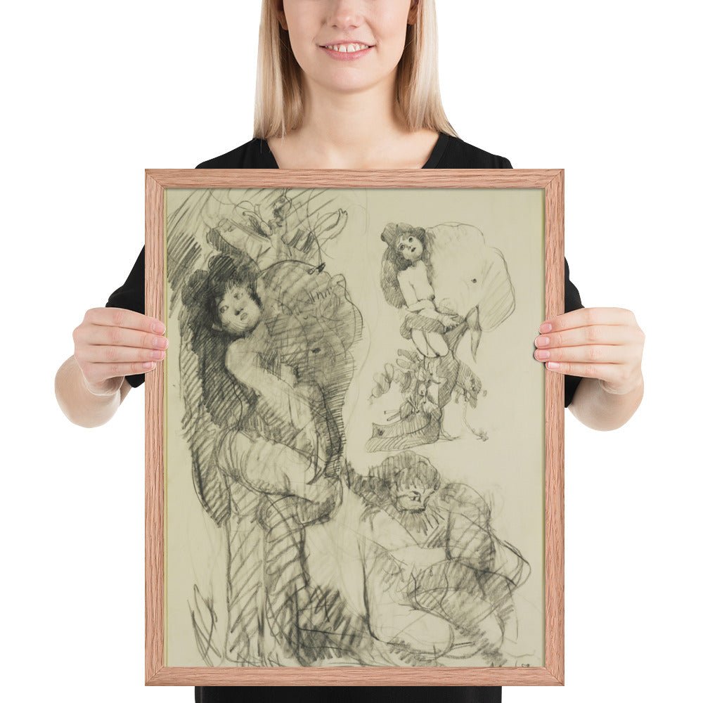 Stripper with Battleship Preliminary study for Image of the Buddha Preaching by Claes Oldenburg -Frank O'Hara, Framed poster
