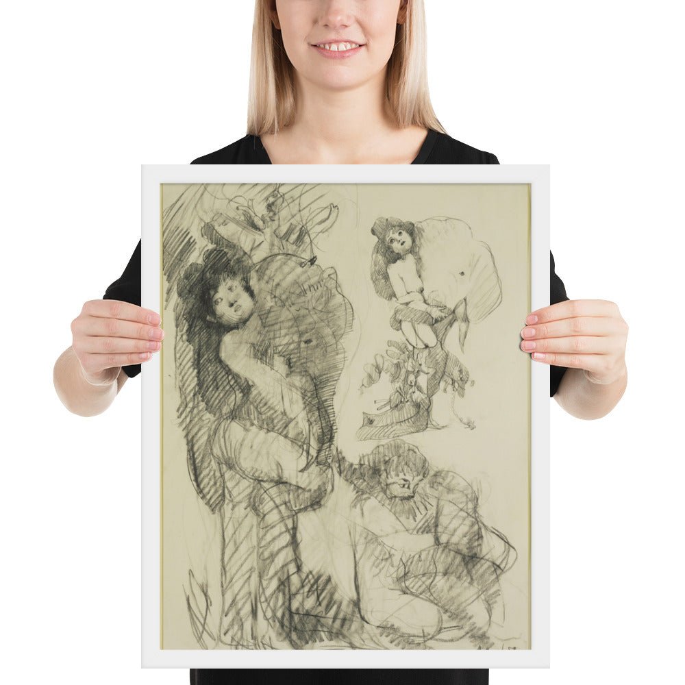 Stripper with Battleship Preliminary study for Image of the Buddha Preaching by Claes Oldenburg -Frank O'Hara, Framed poster