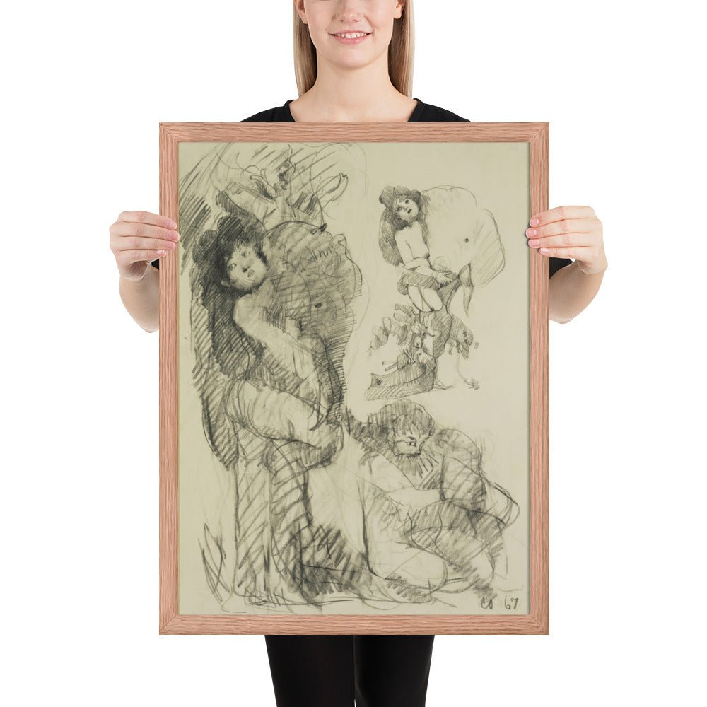 Stripper with Battleship Preliminary study for Image of the Buddha Preaching by Claes Oldenburg -Frank O'Hara, Framed poster