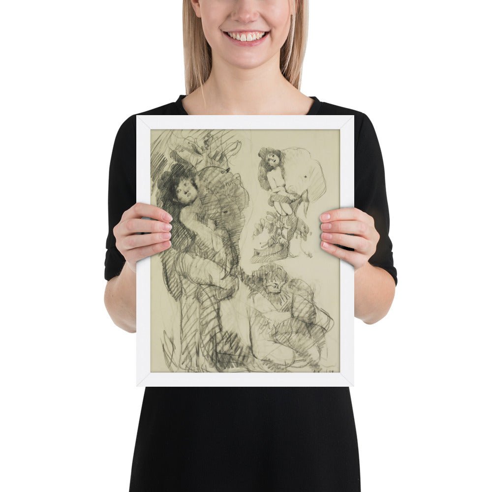 Stripper with Battleship Preliminary study for Image of the Buddha Preaching by Claes Oldenburg -Frank O'Hara, Framed poster