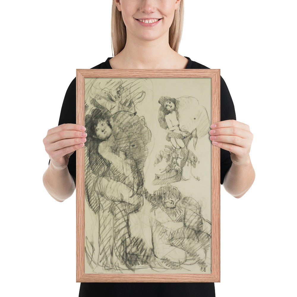 Stripper with Battleship Preliminary study for Image of the Buddha Preaching by Claes Oldenburg -Frank O'Hara, Framed poster