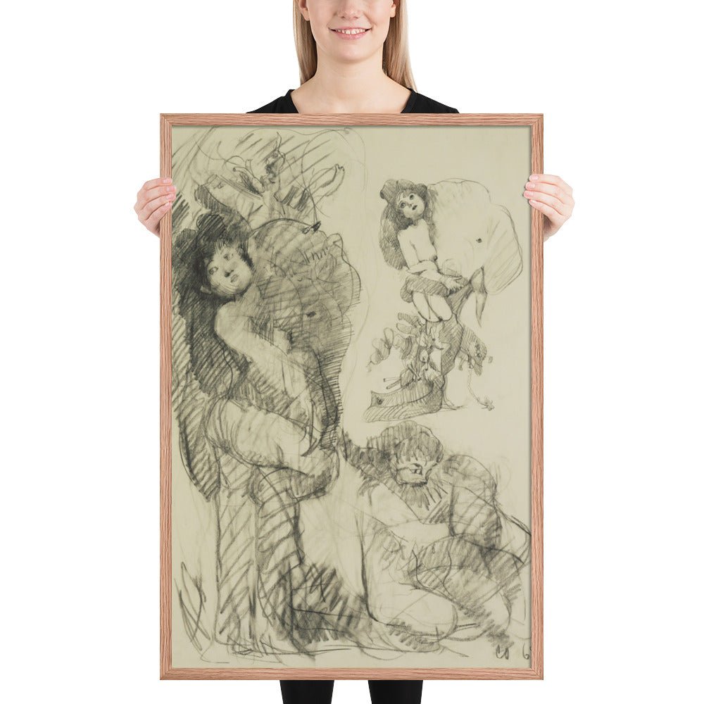 Stripper with Battleship Preliminary study for Image of the Buddha Preaching by Claes Oldenburg -Frank O'Hara, Framed poster