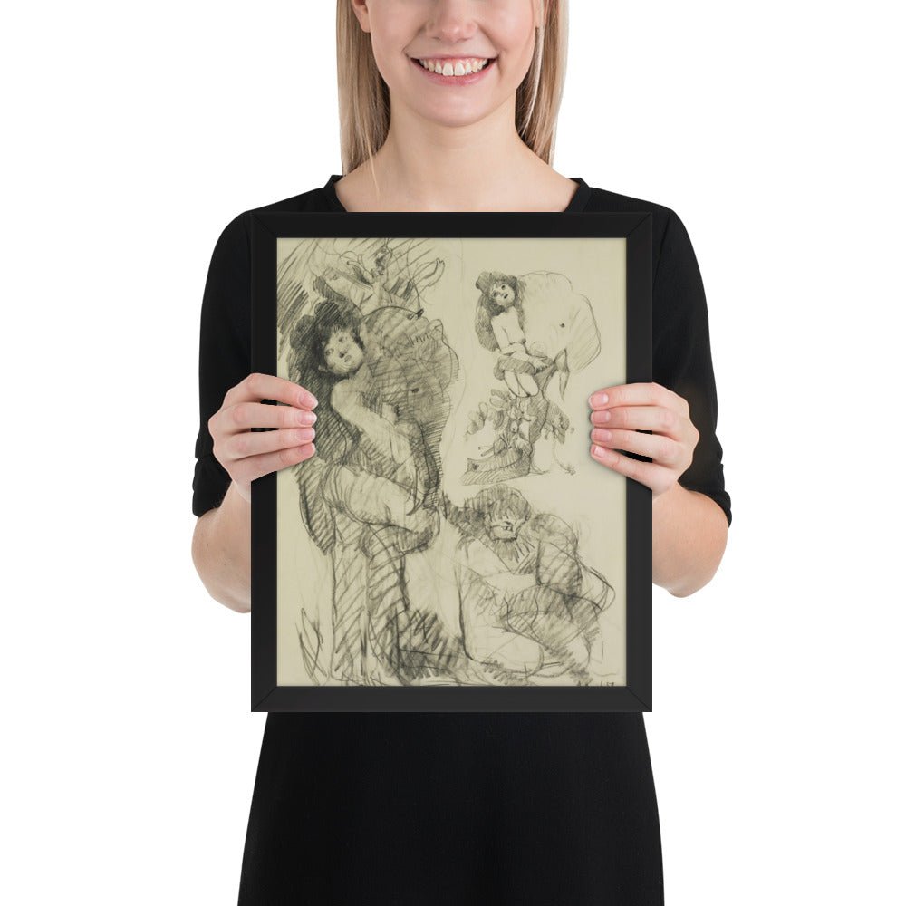 Stripper with Battleship Preliminary study for Image of the Buddha Preaching by Claes Oldenburg -Frank O'Hara, Framed poster