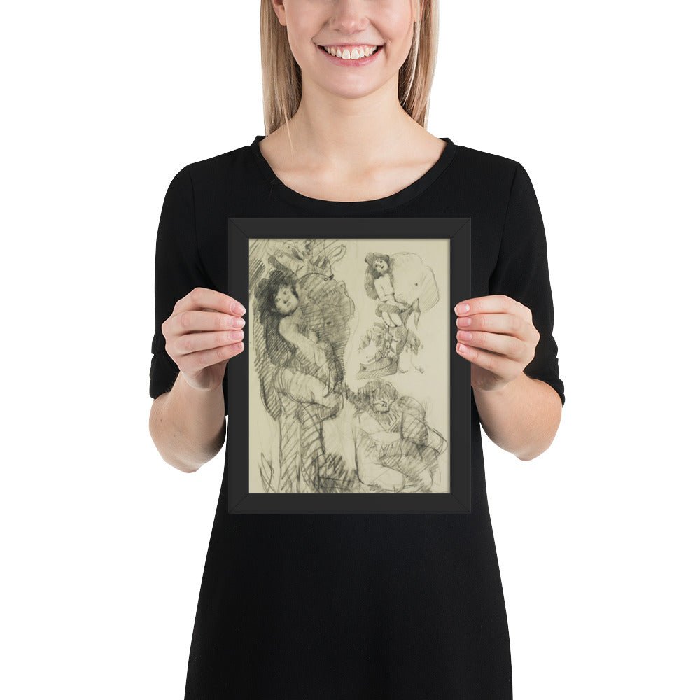 Stripper with Battleship Preliminary study for Image of the Buddha Preaching by Claes Oldenburg -Frank O'Hara, Framed poster