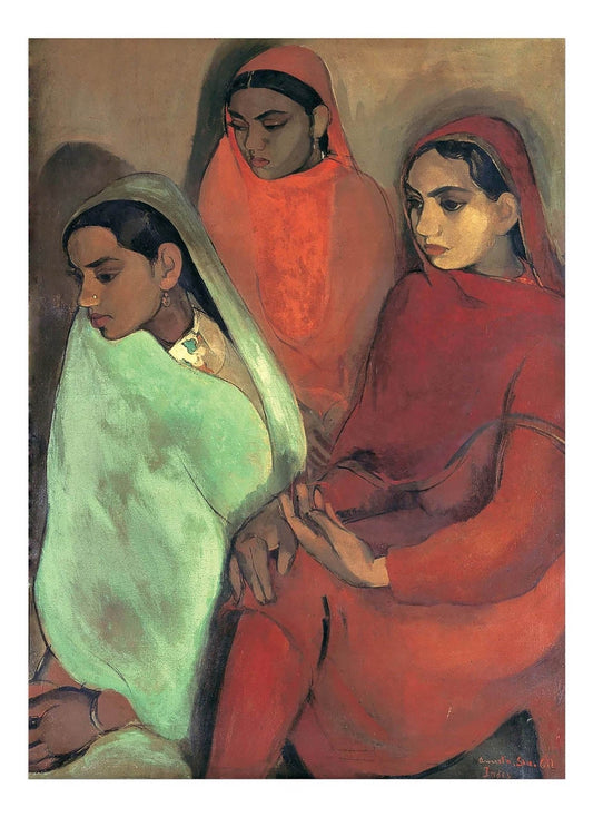 Three Indian Girls, Vintage Artwork By Sikh Indian Hungarian Jewish artist Amrita Sher-Gil, A1 to A5 size print
