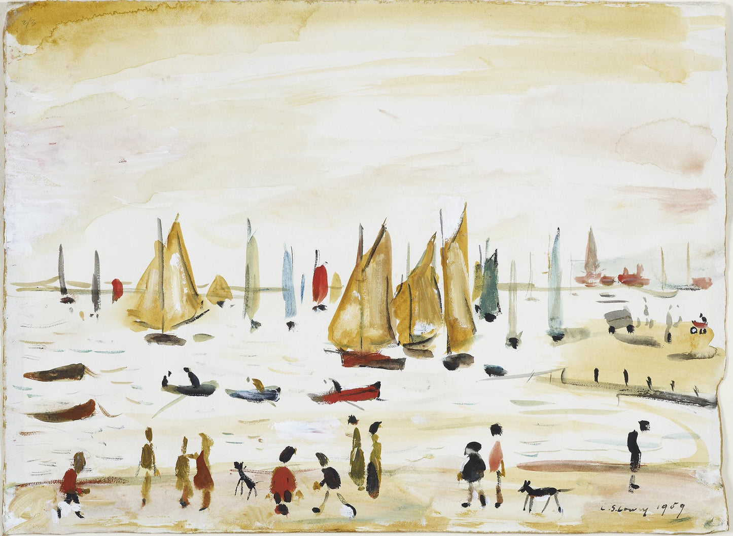 Yachts, vintage landscape seascape by L S Lowry