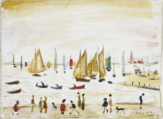 Yachts, vintage landscape seascape by L S Lowry