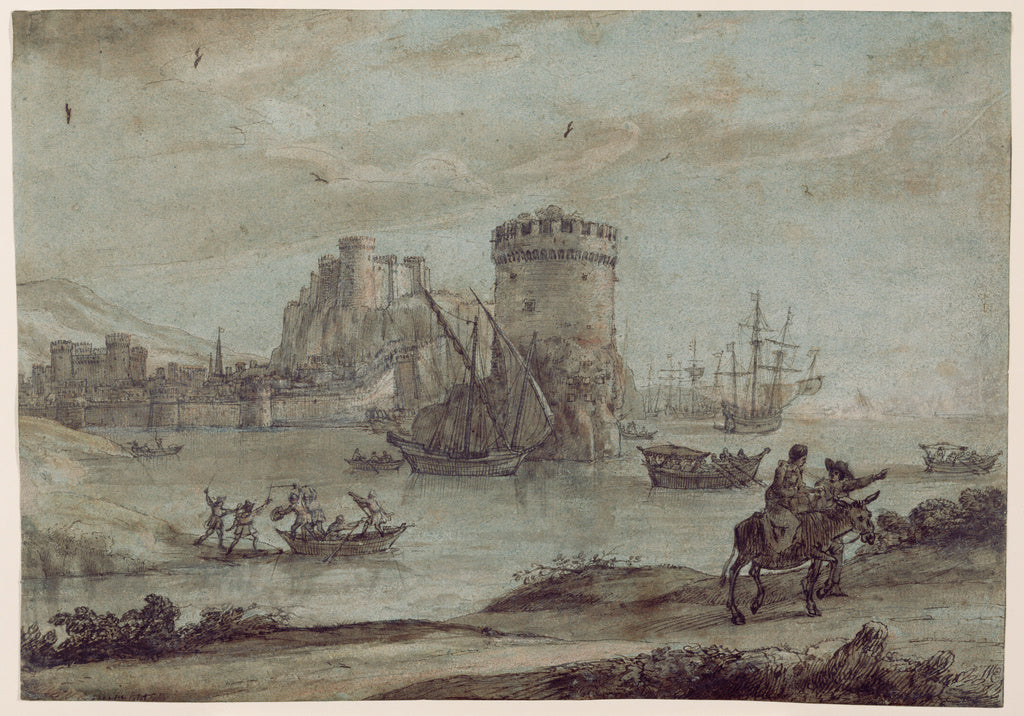 Claude Lorrain :Figures in a Landscape before a Harbor, Poster Print Wall Art