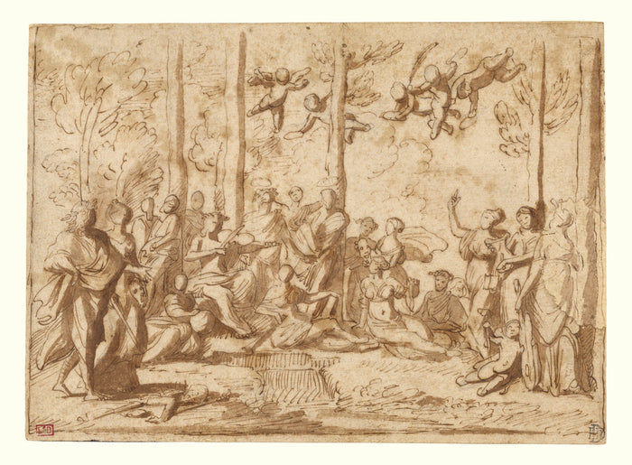 Nicolas Poussin:Apollo and the Muses on Mount Parnassus,16x12
