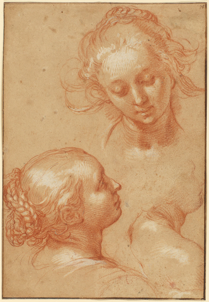 Abraham Bloemaert:Three Studies of Women (recto); Four Studi, Poster Print Wall Art