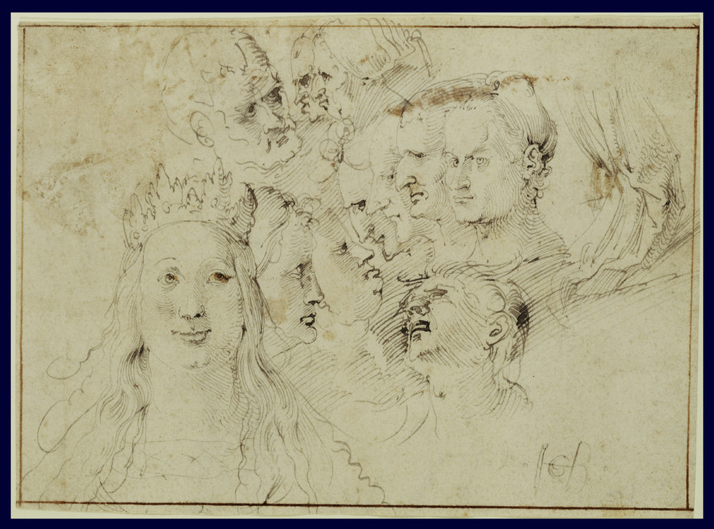 Hans Baldung Grien:Studies of Heads (recto); Studies of a Ma,16x12"(A3)Poster