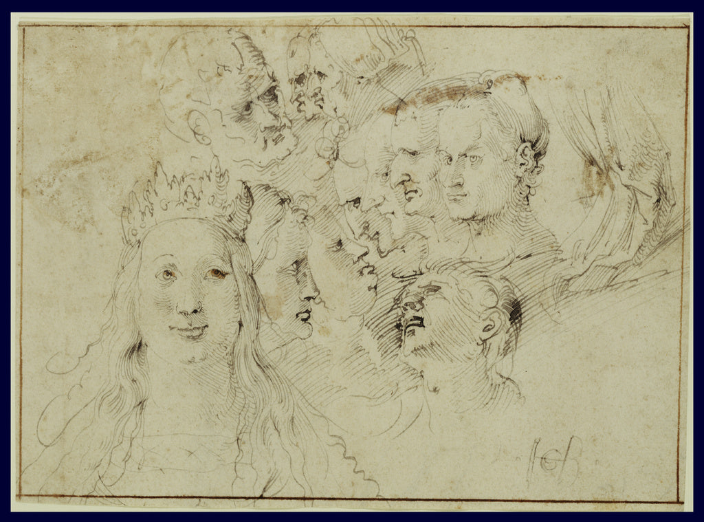 Hans Baldung Grien:Studies of Heads (recto); Studies of a Ma, Poster Print Wall Art