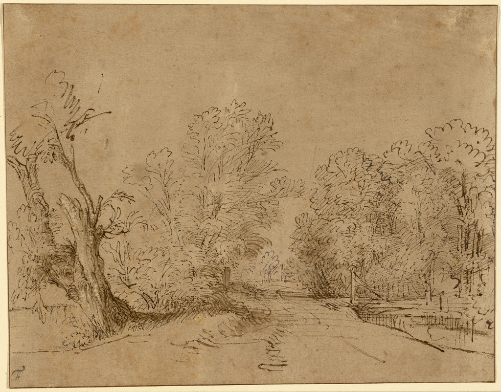 Rembrandt Harmensz. van Rijn:A Wooded Road,16x12"(A3)Poster