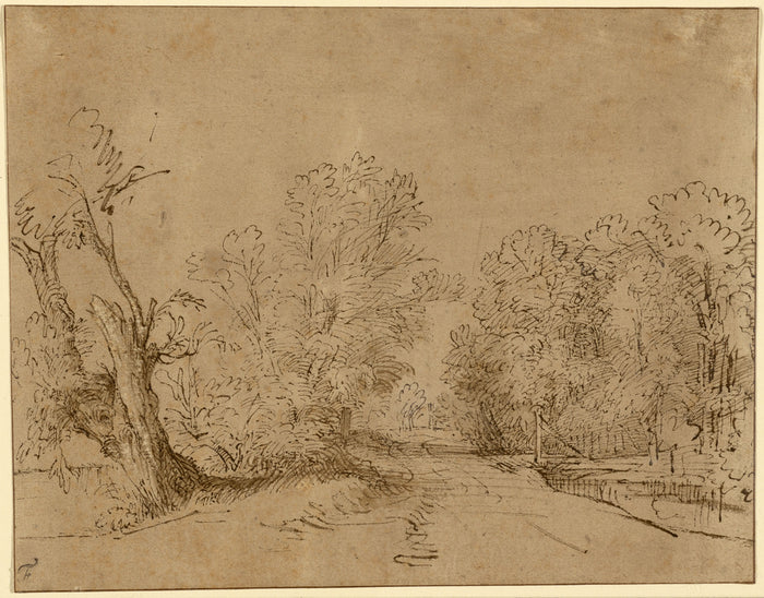 Rembrandt Harmensz. van Rijn:A Wooded Road,16x12