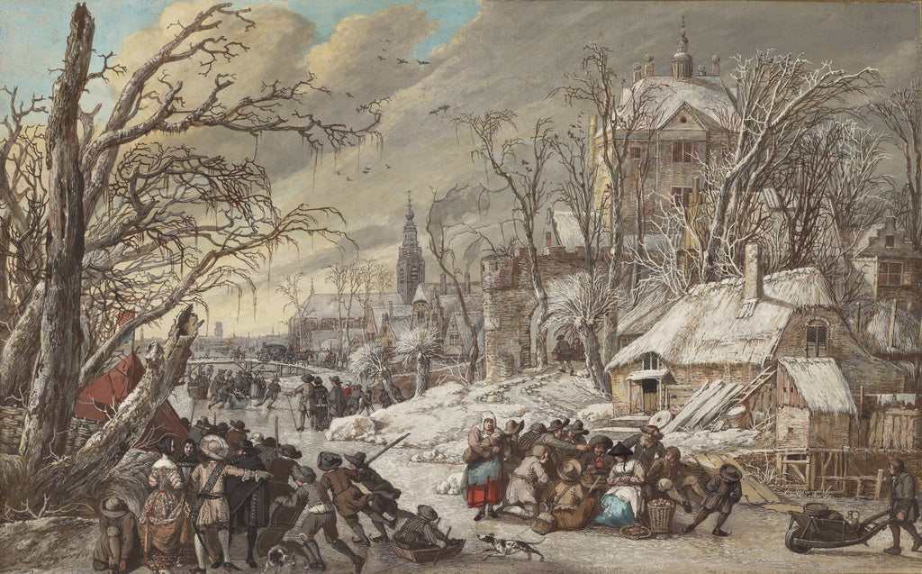 Gerrit Battem:Figures on a Frozen Canal, Poster Print Wall Art