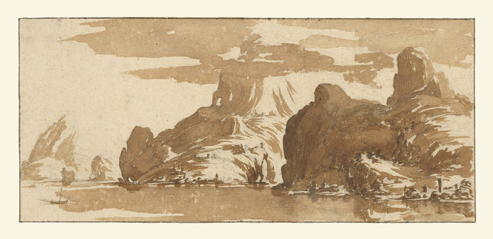 Jacques Callot:A View of Mountains Across a Lake,16x12