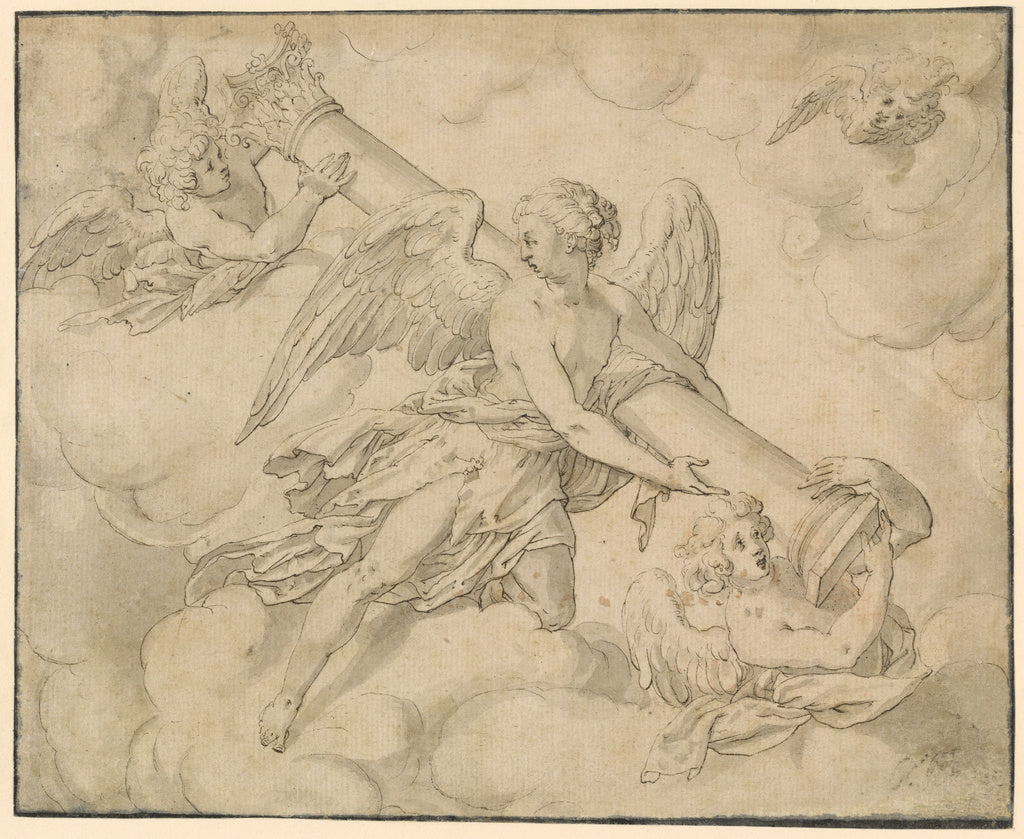 Friedrich Sustris:Angels Bearing the Column of the Passion, Poster Print Wall Art