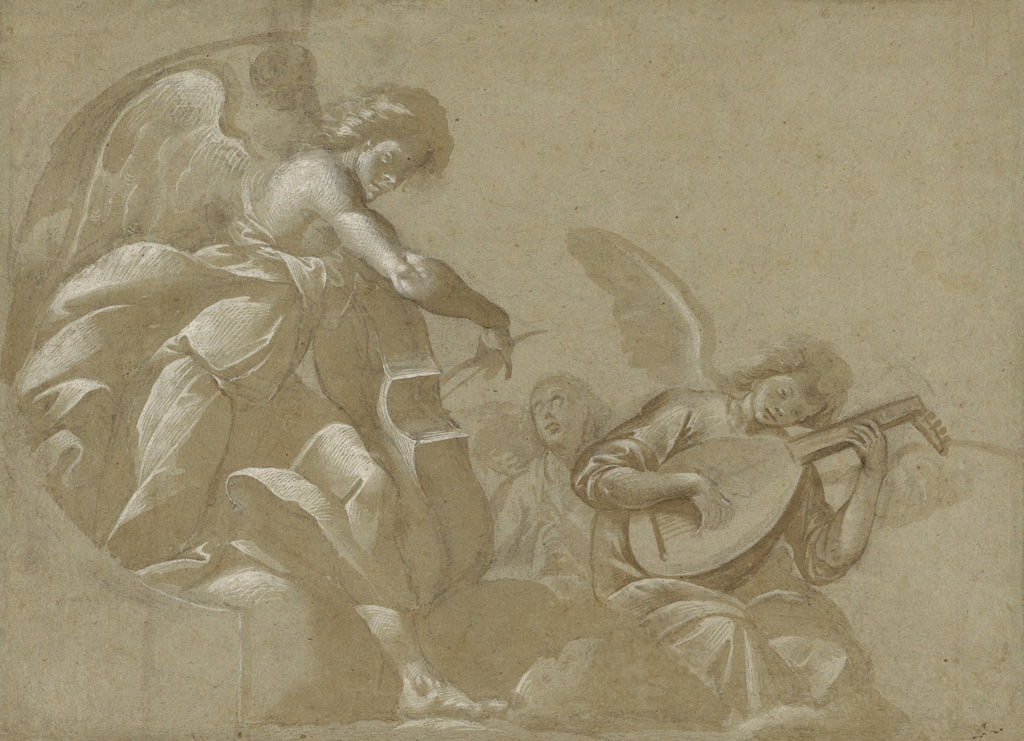 Morazzone :Angel Musicians (recto); Head Studies (verso), Poster Print Wall Art