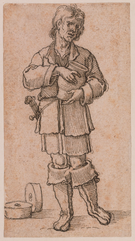 Sebald Beham:A Young Peasant Holding a Jar, Poster Print Wall Art