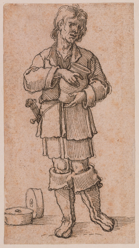 Sebald Beham:A Young Peasant Holding a Jar,16x12