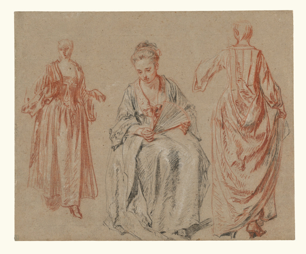 Jean-Antoine Watteau:Studies of Three Women,16x12"(A3)Poster