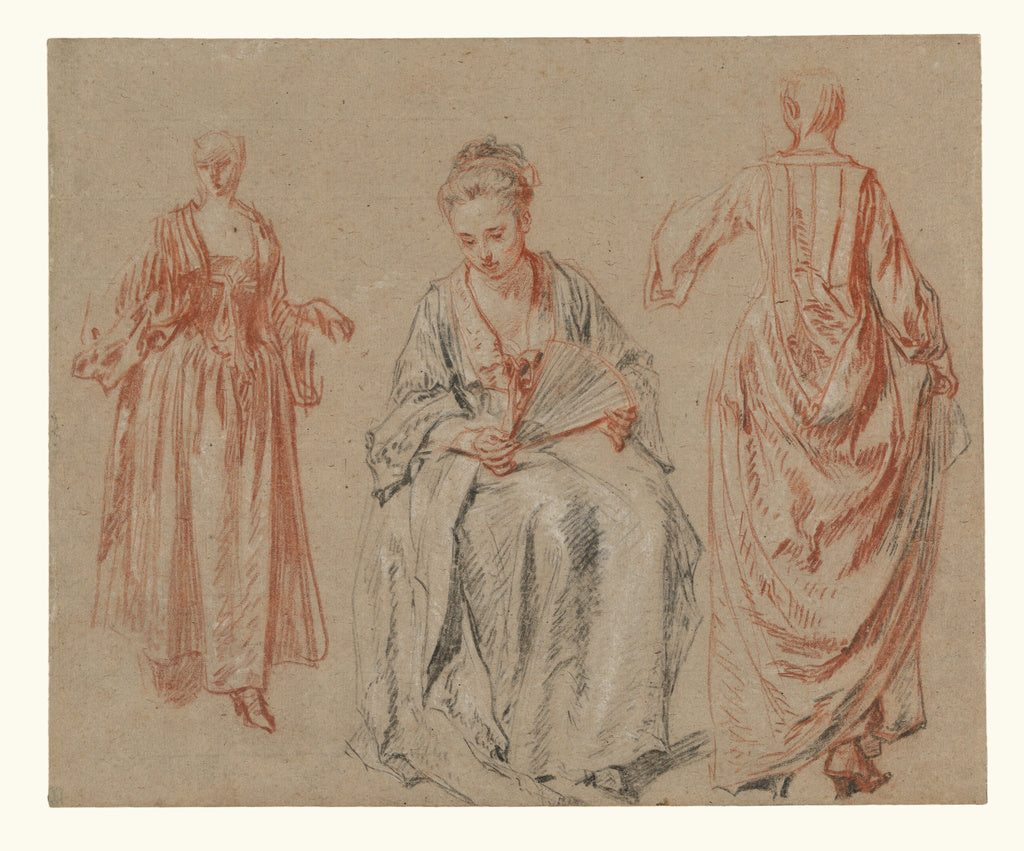 Jean-Antoine Watteau:Studies of Three Women, Poster Print Wall Art