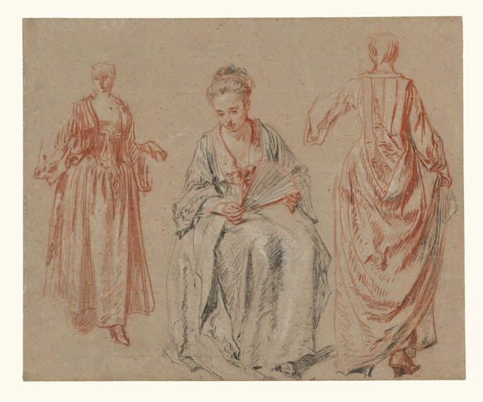 Jean-Antoine Watteau:Studies of Three Women,16x12