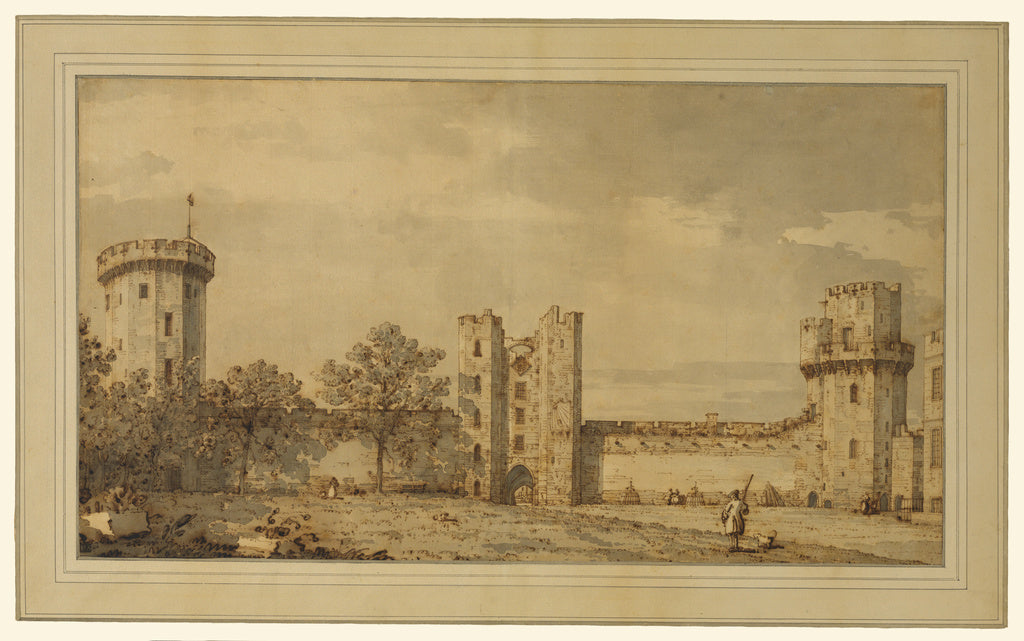 Canaletto :Warwick Castle: The East Front from the Courtyard, Poster Print Wall Art