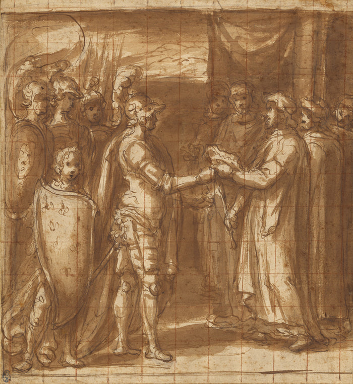 Taddeo Zuccaro:Cardinal Albornoz Gives the Farnese the Keys ,16x12