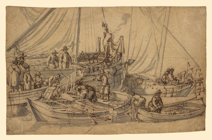 Willem van de Velde the Elder:Figures on Board Small Merchan,16x12