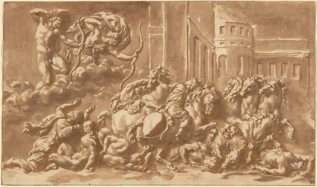 Jan de Bisschop:The Sons of Niobe Being Slain by Apollo and , Poster Print Wall Art