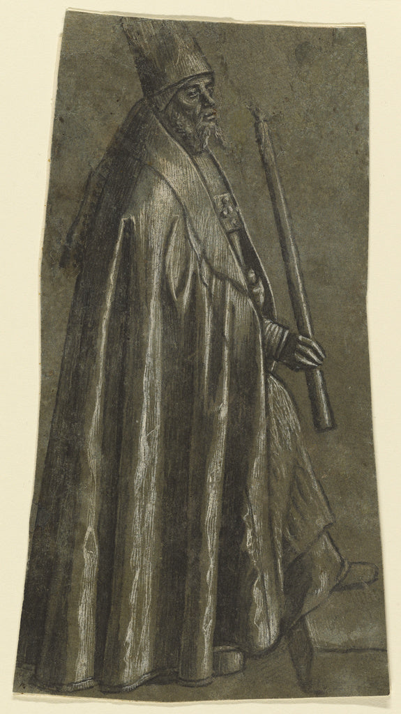 Vittore Carpaccio:Bishop Holding a Candle (recto); Draped Le, Poster Print Wall Art