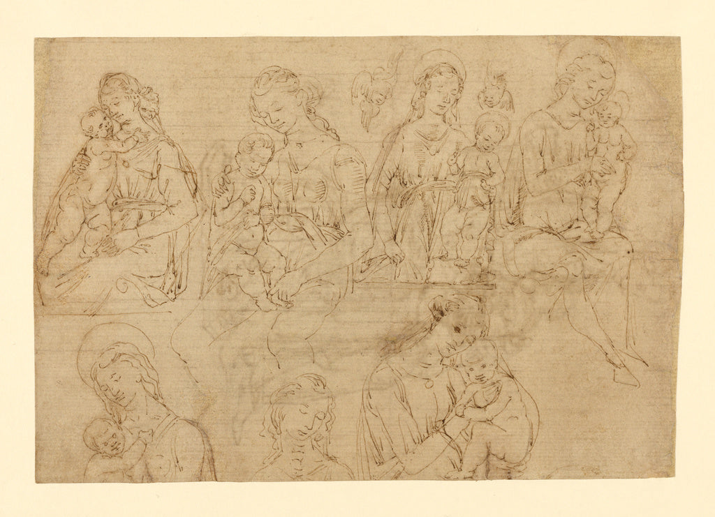 Desiderio da Settignano or workshop:Studies of the Virgin an, Poster Print Wall Art