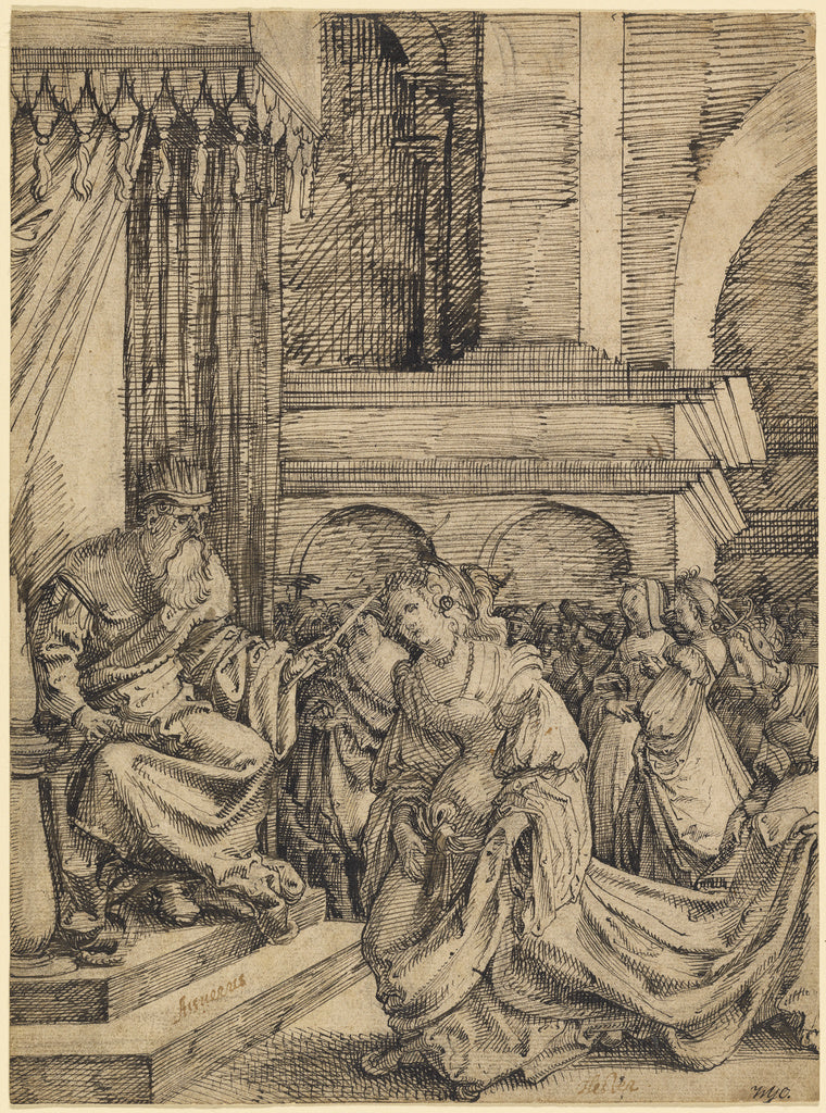 Frans Crabbe van Espleghem:Esther Before Ahasuerus (recto); , Poster Print Wall Art