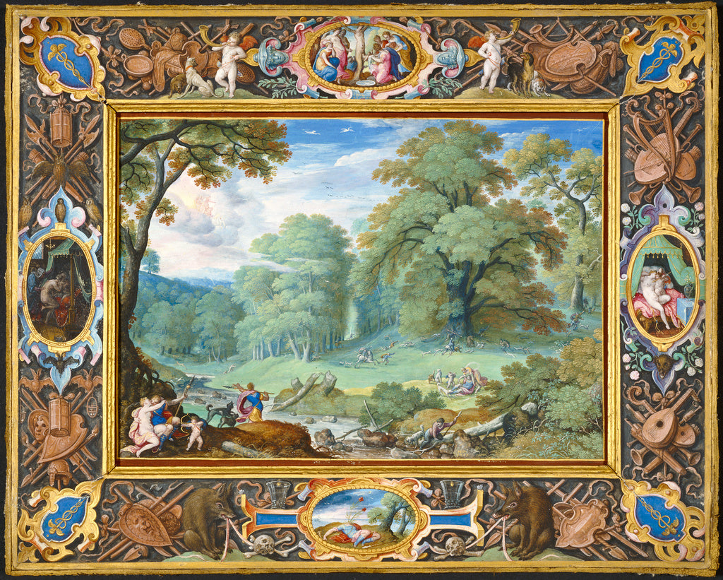 Hans Bol:Landscape with the Story of Venus and Adonis, Poster Print Wall Art