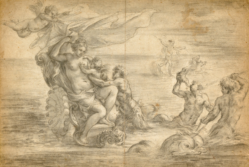 Alessandro Algardi:Venus Seated in Her Sea Chariot Suckling ,16x12"(A3)Poster