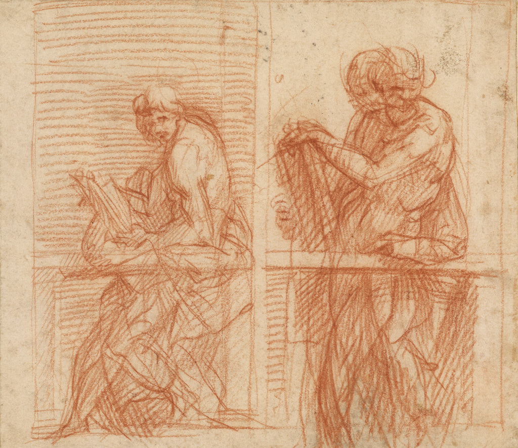 Andrea del Sarto:Study of Figures Behind a Balustrade (recto, Poster Print Wall Art