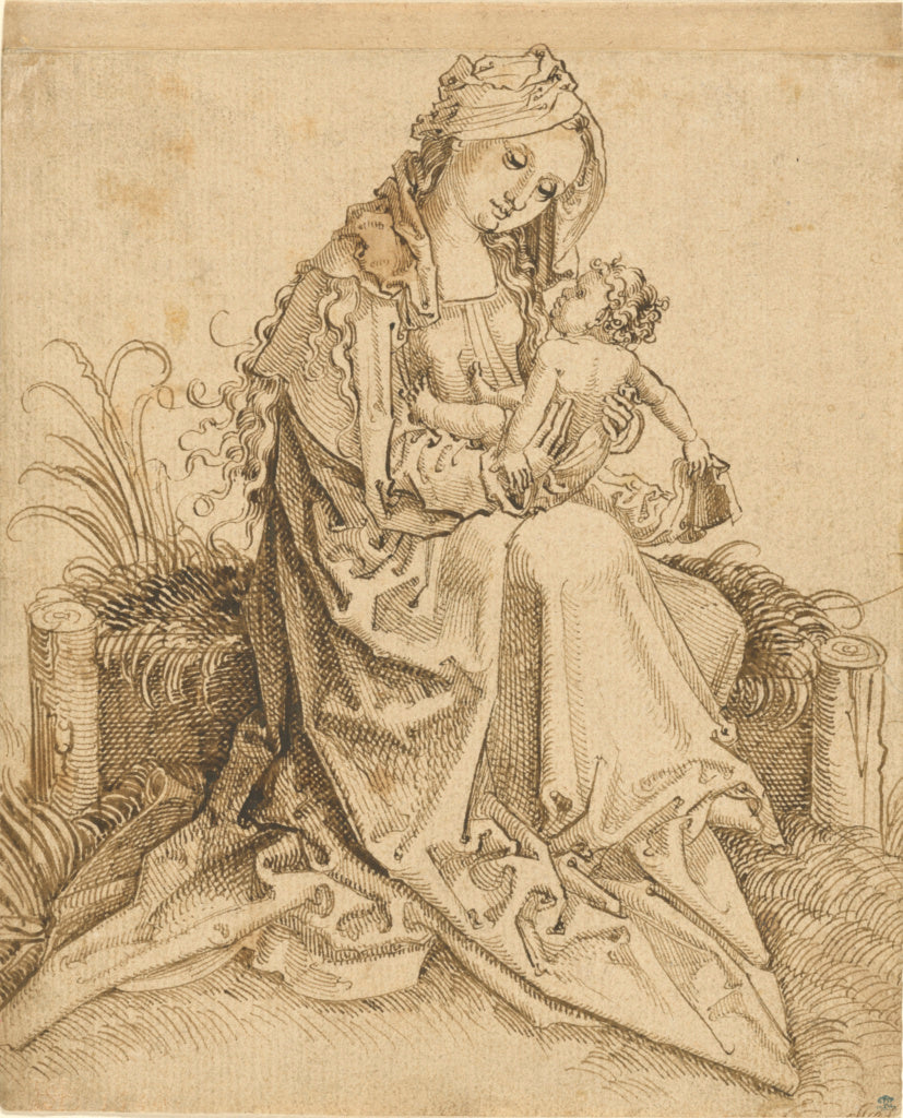 Unknown maker, Nuremberg School:The Virgin and Child on a Gr, Poster Print Wall Art