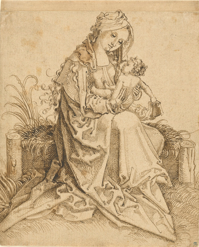 Unknown maker, Nuremberg School:The Virgin and Child on a Gr,16x12