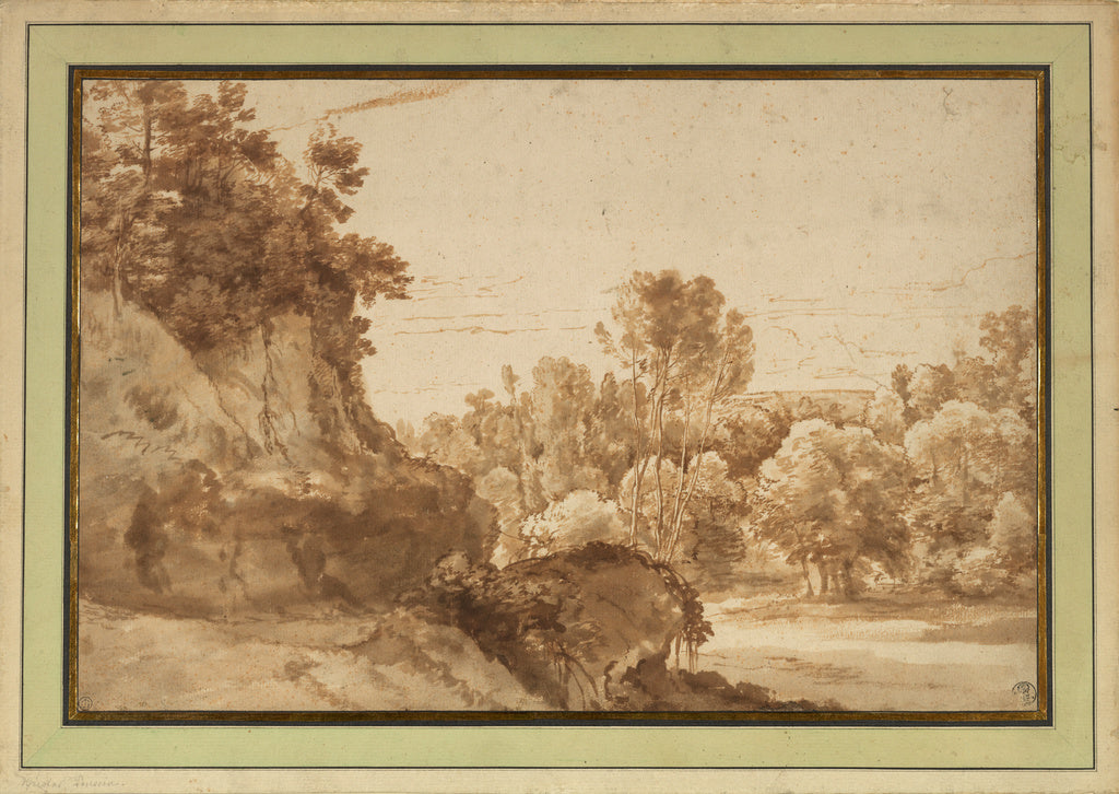 Herman van Swanevelt:A Wooded Landscape, Poster Print Wall Art