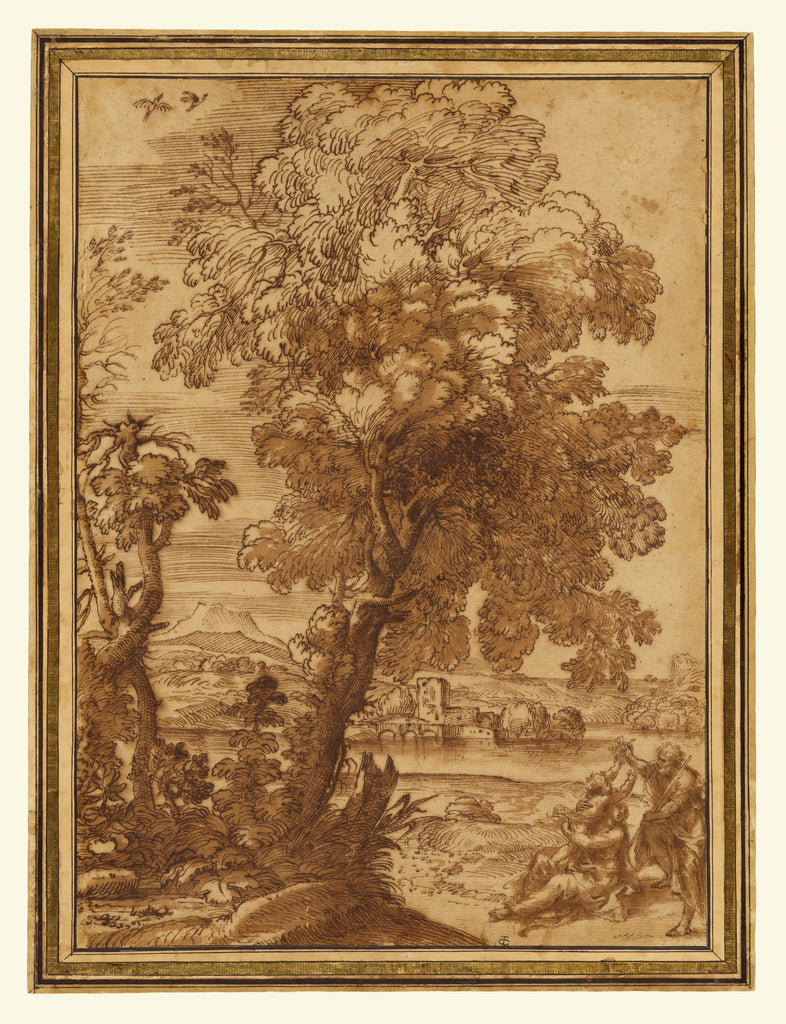 Alessandro Algardi:Landscape with the Holy Family (Rest on t, Poster Print Wall Art
