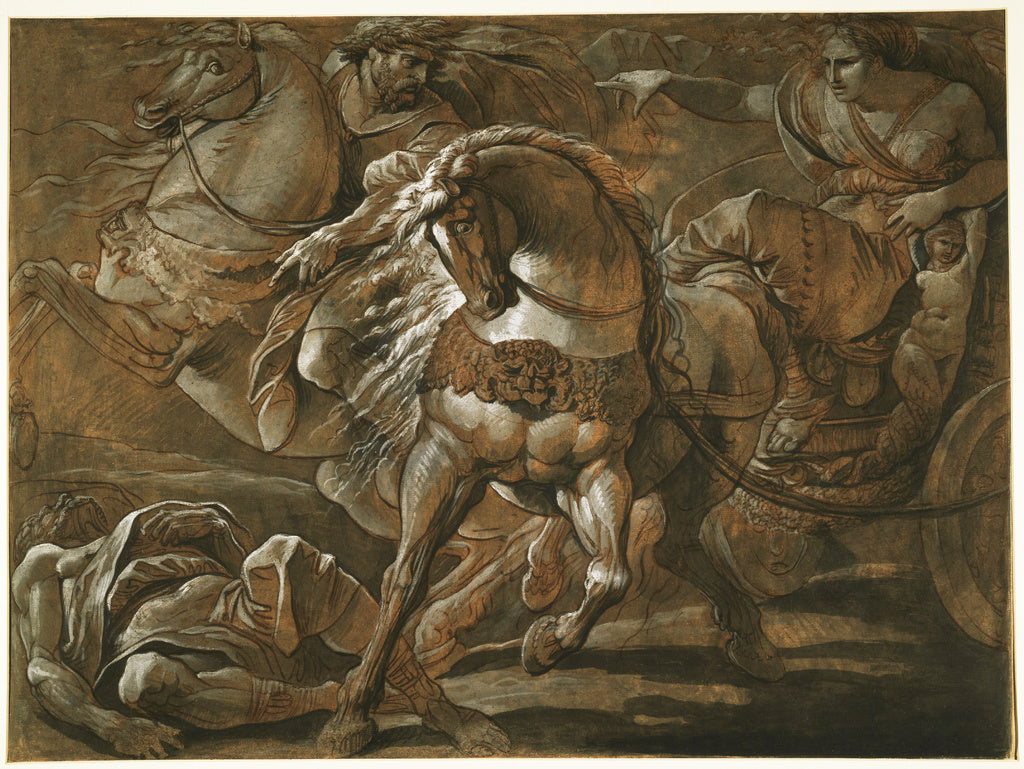 Giuseppe Cades:Tullia about to Ride over the Body of Her Fat, Poster Print Wall Art