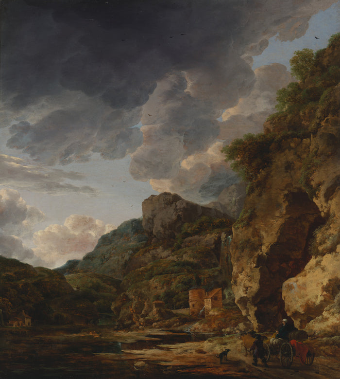 Herman Nauwincx:Mountain Landscape with River and Wagon,16x12