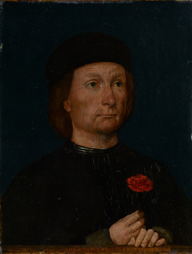 Michael Sittow:Portrait of a Man with a Pink, Poster Print Wall Art
