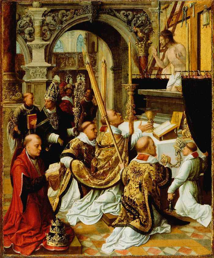 Adriaen Ysenbrandt:The Mass of Saint Gregory the Great,16x12