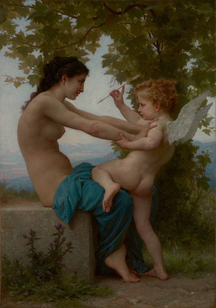 William-Adolphe Bouguereau:A Young Girl Defending Herself ag, Poster Print Wall Art