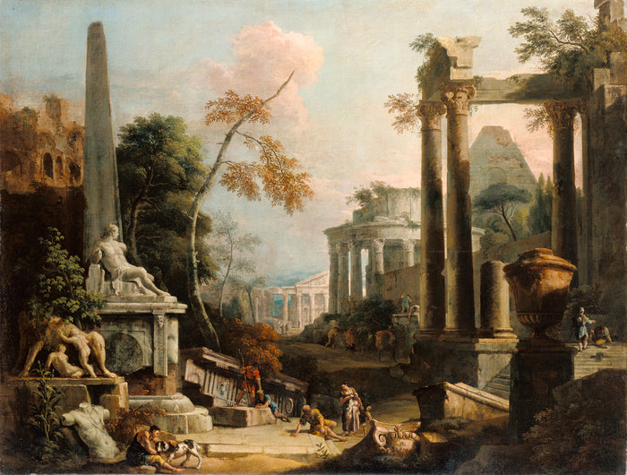Marco Ricci:Landscape with Classical Ruins and Figures,16x12