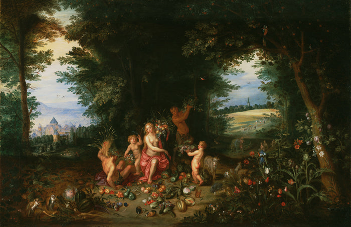 Jan Brueghel the Younger:Landscape with Ceres (Allegory of E,16x12