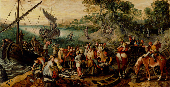 Joachim Beuckelaer:The Miraculous Draught of Fishes,16x12